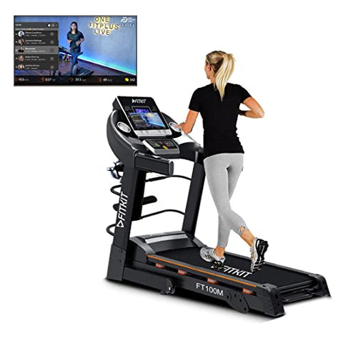 Image of Fitkit FT100 Series (3.25HP Peak) DC-Motorized Treadmill (Inclination: Manual, Max Weight: 110 Kg) with Free Cult BLACK Pass, At Home Installation and Connected Live Interactive Sessions by Onefitplus