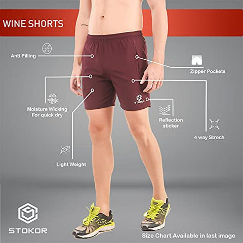 Image of STOKOR Athleisure Men's Regular Fit Sports Shorts | Quick Dry Technology | (Large, Wine)