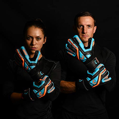 Image of Renegade GK Talon Cyclone 2 Goalie Gloves with Pro-Tek Fingersaves | 4mm Hyper Grip & Duratek | Black, Orange, Blue Soccer Goalkeeper Gloves (Size 5, Kids, Boys, Girls, Roll Cut, Lvl 3)