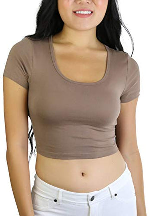 ToBeInStyle Women's Basic Crop-Tee - Mocha - Medium