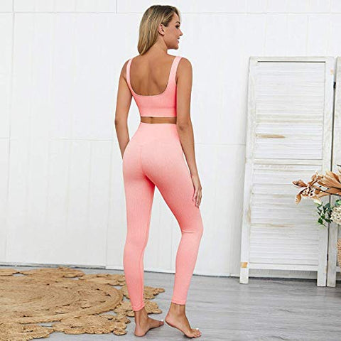 Image of Women's Workout Sets 2 Pieces Sets Seamless High Waist Yoga Leggings with Stretch Sports Bra Gym Activewear Set