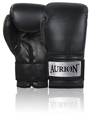 Aurion Boxing Gloves for Training & Muay Thai | Maya Hide Leather Gloves for Sparring, Kickboxing, Fighting, Punch Bags, Double End Speed Ball & Focus Pads Punching (Black, 10 oz)