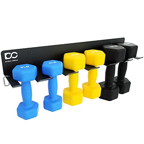Double Circle Dumbbells Rack Home Gym Storage (Rack Only), 6-Slot Free Weight Holder, Heavy-Duty Wall-Mounted Steel Stand for Strength Training Equipment, 2 Carabiners and Mounting Hardware