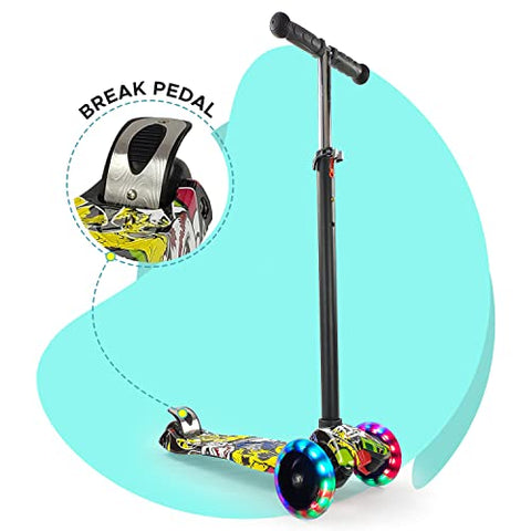 Image of NHR Colorful Graffiti Scooty, 4 Wheel Scooter for Kids, Babies, Toddlers with Adjustable Height, LED Lights n Brake Scooter for Kids 3 to 10 Years (Anycolor)