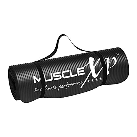 Image of MuscleXP Yoga Mat (13 mm) Extra Thick NBR Material for Men and Women, Exercise Mats with Carrying Strap for Workout, Yoga, Fitness, Pilates (Black)