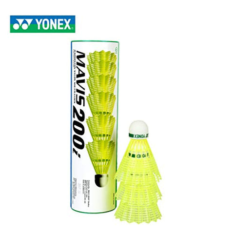 Image of Yonex Muscle Power 55 Badminton Racquet with Free Full Cover (Graphite, G4, 83 Grams, 30 lbs Tension) | Made in Taiwan+Yonex Mavis 200i Nylon Shuttle Cock, Pack of 6 (Yellow)