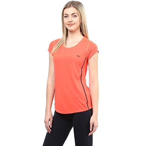 Image of berge' Ladies Polyester Dry Fit Western Shirts & Tshirts for Women, Quick Drying & Breathable Fabric, Gym Wear Tees & Workout Tops (Neon Orange Colour) M