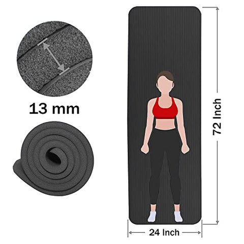 Image of Yoga Mat - 13MM Thick High Density NBR Eco Friendly Non Slip Exercise & Fitness Mat for Mens and Women All Types of Yoga, Pilates Funko Pop! Keychain (72"inch x 24" inchx 13mm) (12MM, Black)