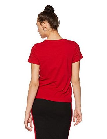 Image of Amazon Brand - Symbol Women's Solid Regular Fit Half Sleeve T-Shirt (RN-PO2-COMBO1-Black & Red-L) (Combo Pack of 2)