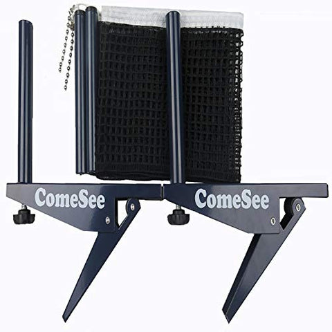 Image of Comesee Ping Pong Net Set Table Tennis Table Post Professional Spring Activated Clamp with Net Clip Insert, 1.2 Inch Width Grip Holder, Tension and Height Adjustable Easy Set Up (Black)