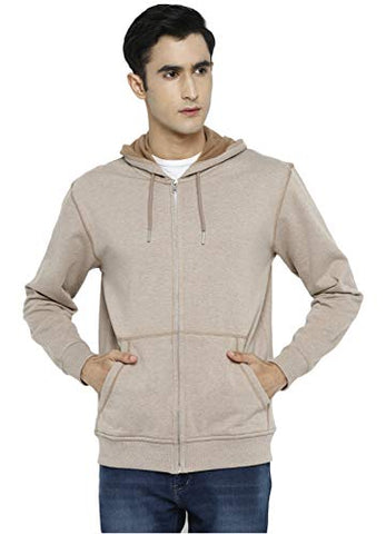 Image of Alan Jones Clothing Men's Poly Cotton Hooded Neck Sweat shirt (SS-401-BISCUIT-S_Brown, Biscuit_S)