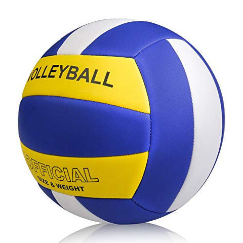 Image of YANYODO Official Size 5 Volleyball, Soft Indoor Outdoor Volleyball for Game Gym Training Beach Play,Yellow/White/Blue Yellow Print