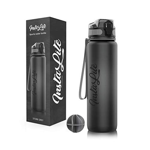 Image of InstaLite Unbreakable Sports Water Bottle 1 Litre with Time Markings, BPA Free Non-Toxic Water Bottle for Gym, Office Water Bottle (Stone Grey, 1000 ML)