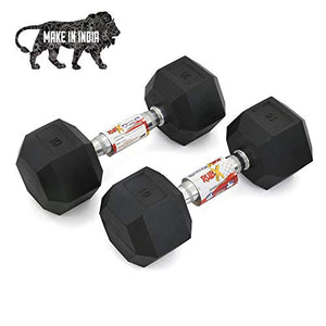 RUBX Rubber Coated Professional Exercise Hex Dumbbells (Pack of Two) (10)