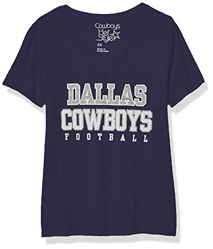 NFL Dallas Cowboys Womens Practice Glitter Tee, Navy, X-Large