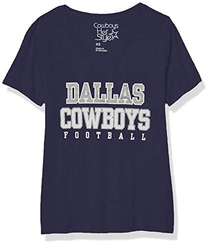 Image of NFL Dallas Cowboys Womens Practice Glitter Tee, Navy, X-Large