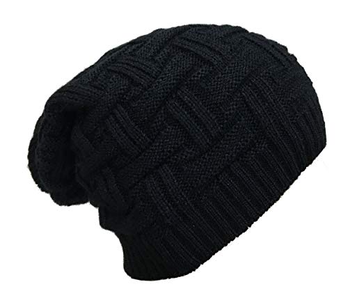 Gajraj Black Knitted Slouchy Beanie for Men & Women (Black)