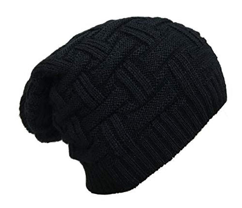 Image of Gajraj Black Knitted Slouchy Beanie for Men & Women (Black)