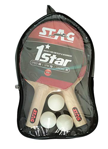 STAG 1 Star Table Tennis Playset (2 Racquets & 3 Balls) (White), (Model: 1 Star Playset)