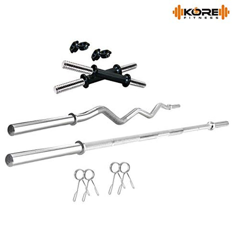 Image of Kore PVC 50 Kg Home Gym Set With One 5 Ft Plain + One 3 Ft Curl Rod And One Pair Dumbbell Rods, Multicolour