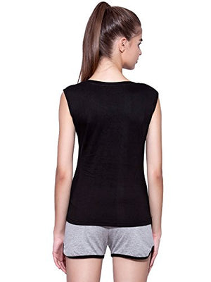 Ap'pulse Women's Sleeveless Henley Tshirt Black