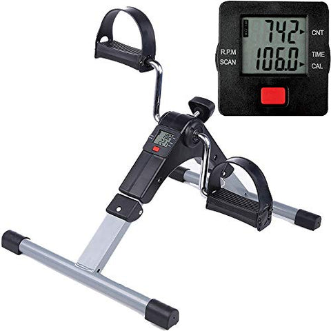 Image of Himaly Store Folding Pedal Exerciser Mini Exercise Bike Portable Foot Peddler Desk Bike Arm and Leg Peddler Machine with LCD Monitor , Silver