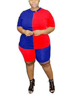 Women Plus Size 2 Piece Sports Outfits Shorts Set - Sexy Tracksuit Shirt Bodycon Pants Joggers Sportswear Clubwear Red 5XL