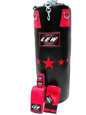 LEW 3FT Filled Heavy Haptex Leather Punch Bag Boxing MMA Sparring Punching Training Kick Boxing Muay Thai with Hanging Chain