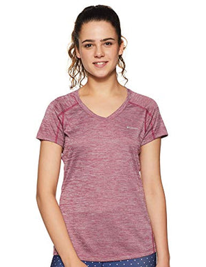 Columbia Women's Plain Regular fit T-Shirt (AL6914_Bright Lavender Stripe M)