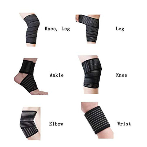 Image of TIMA 1117 Polyester Elastic Knee Compression Bandage Wraps Support for Legs, Thighs, hamstrings Ankle & Elbow Elastic Compression Wraps Perfect for Squats, Powerlifting (Pack of 2, Black)
