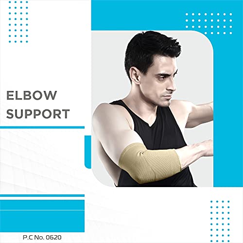 Vissco Elbow Support Relief Belt for Elbow Joint Pain, Sport Injuries, Tennis Elbow, Joint Sprain & Strain For Men & Women | Elbow Support for Gym | Sleeves for Cricket, Volleyball - XL (Beige)