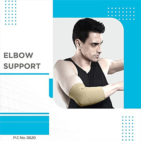 Image of Vissco Elbow Support Relief Belt for Elbow Joint Pain, Sport Injuries, Tennis Elbow, Joint Sprain & Strain For Men & Women | Elbow Support for Gym | Sleeves for Cricket, Volleyball - Medium (Beige)