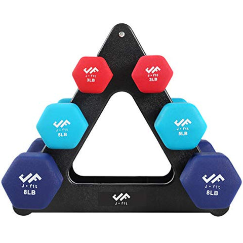 Image of j/fit Dumbbell Set w/Durable Rack | Solid Design | Double Neoprene Coated Workout Weights Non-Chip and Flake | Dumbbells Sets For Gyms, Pilates, MMA, Training, Schools, Rehabilitation Centers