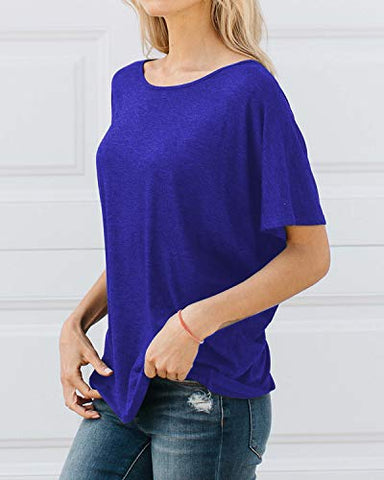 Image of BYSBZD Womens Casual Plain Short Sleeve Open Back Knot Shirt Yoga Tops Blue S