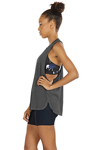 icyzone Yoga Tops Activewear Workout Clothes Sports Racerback Tank Tops for Women (M, Army/Charcoal/Pink)