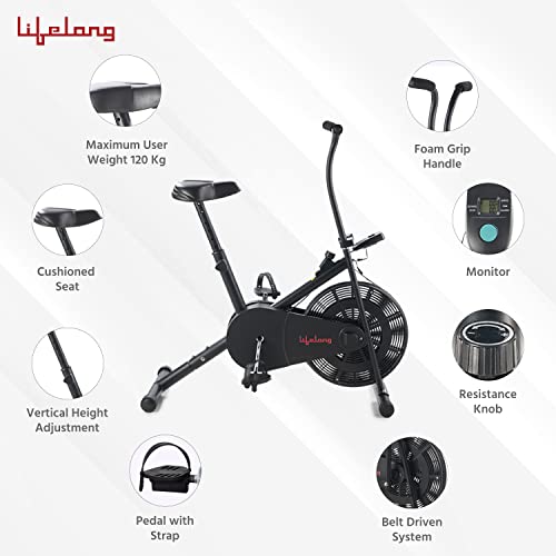 Lifelong LLEB101 Air Bike, Stationary Handle for Cardio Training, Weight Loss and Workout at Home (6 Month Warranty, Free Home Installation, Black)