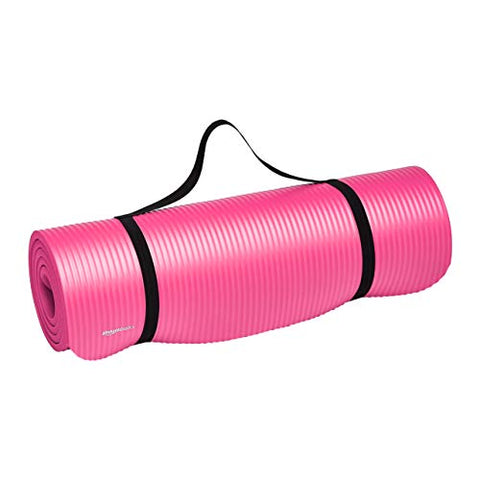 Image of AmazonBasics 13mm Extra Thick Yoga and Exercise Mat with Carrying Strap, Pink