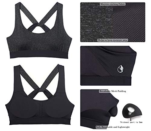 icyzone Workout Sports Bras for Women - Women's Running Yoga Bra, Activewear Top, Athletic Fitness Clothes, Black, X-Large