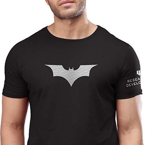 Image of The Souled Store Batman: Wayne Industries Mens Graphic Printed Cotton Drop Cut T-Shirt Black