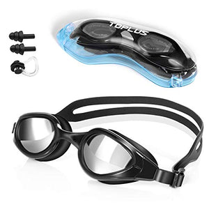 TOPLUS Swimming Goggles, No Leaking Anti Fog UV Protection Triathlon Swim Goggles with Soft Silicone Nose Bridge for Men/Women/Youth/Junior/Kids, Coming with Nose Clip Earplugs and Protection Case