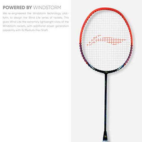 Image of Li-Ning Wind Lite 800 Carbon Fibre Strung Badminton Racket with Free Full Cover(Set of 1,Black/Orange)