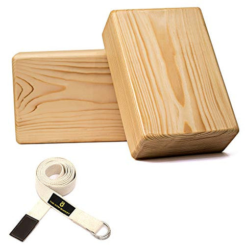 Image of The gym Bucket Yoga Pilates Brick Wooden Block for Yoga Support for Decent Poses (1 Brick +Strap)