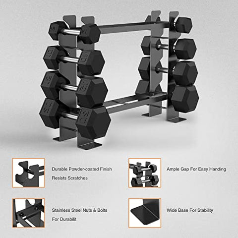 JX FITNESS 2 Tier Dumbbell Rack Stand, Steel Weight Rack for Home Gym Dumbbell Storage, Rack Only, (500LBS Weight Capacity, 20.50 x 8.50 x 27.00 inches)