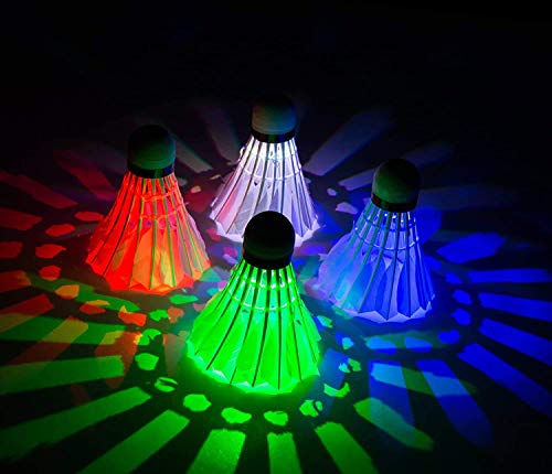 LED Badminton Shuttlecock, Arespark Dark Night Colorful LED Lighting - Glow Birdies Lighting- For Outdoor & Indoor Sports Activities, 4-Piece