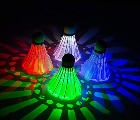 Image of LED Badminton Shuttlecock, Arespark Dark Night Colorful LED Lighting - Glow Birdies Lighting- For Outdoor & Indoor Sports Activities, 4-Piece