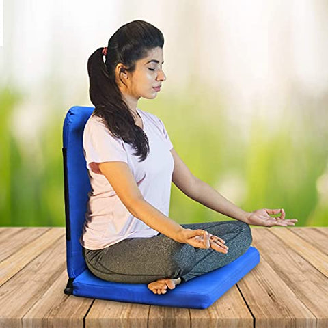 Image of Kawachi Powder Coated Metal Cotton Fabric Right Angle Back Support Portable Relaxing Folding Yoga Meditation Chair - I83 Blue