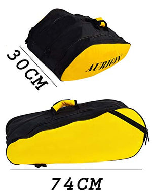 Aurion Badminton,Squash Racket Bag, Single Shoulder Racket Bag 6 Racquet Bag, Waterproof and Dustproof (Black/Yellow, 40 L), Polyester