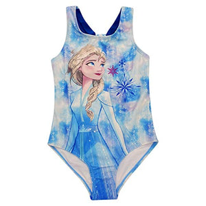 Disney Frozen Elsa Little Girls One Piece Bathing Suit Blue/White 5-6