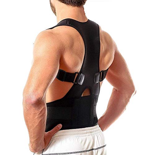 VWOX Corrector Shoulder Magnetic Back Support Belt Posture Corrector Therapy Shoulder Belt for Upper Back Pain Relief for Men and Women (Magnetic) (S, Black)