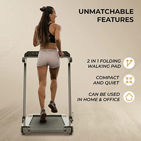 Image of Flexnest 2-in-1 Smart Foldable Treadmill-2 Displays, Bluetooth Speaker, Installation-Free, App/Remote Control & Free-Classes and Virtual Walks for Home, Office Walking and Running Pad Flexpad (Black)